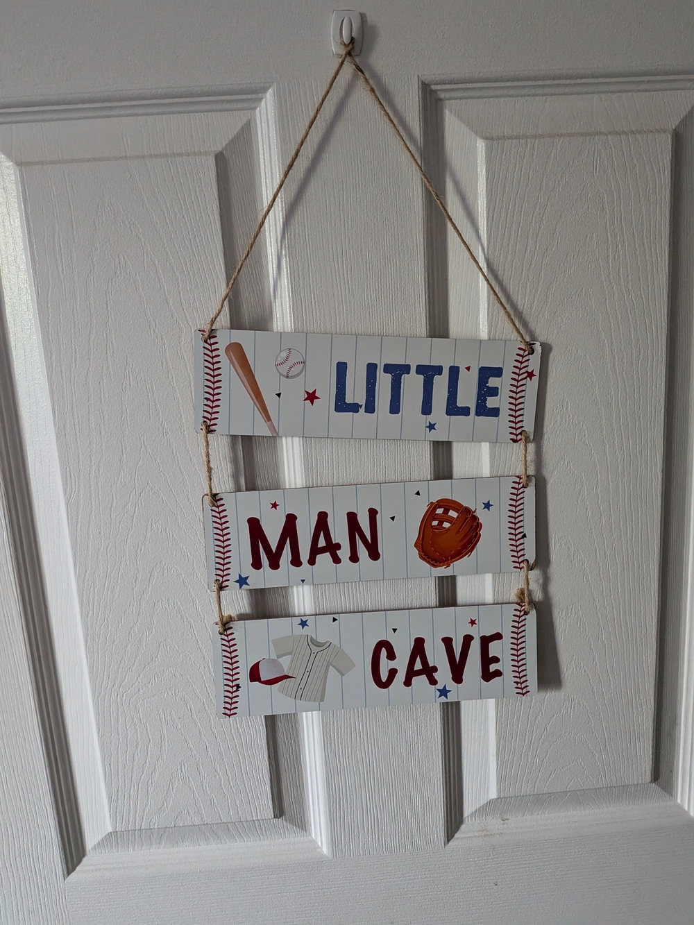 Baseball 'Little Man Cave' Hanging Sign - Red, Blue, White